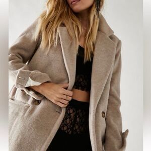 Free People Mari Double Breasted 2 Button Blazer Coat Taupe Size Large NWOT